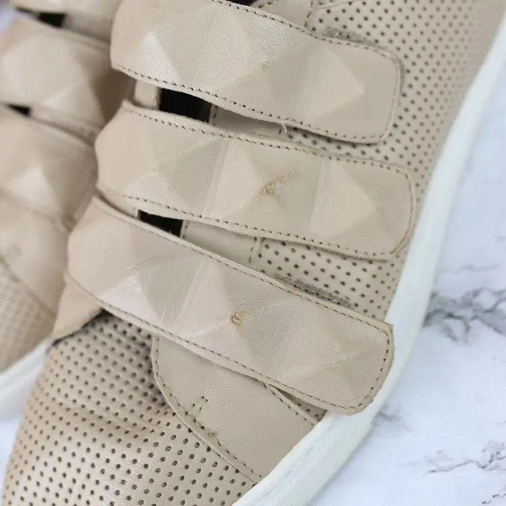 Rebecca Minkoff Tan Perforated Diamond Strap Hook & Loop Leather Sneaker 9.5